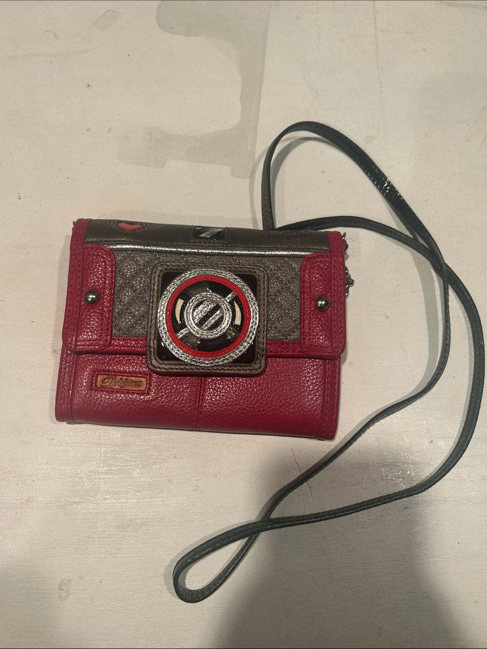 Brighton Red and Metallic Crossbody Wallet